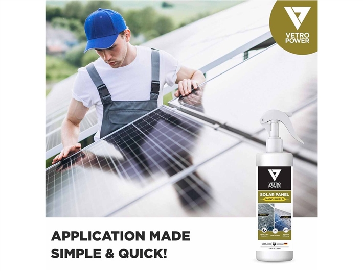 Applying Vetro Power Solar Panel Nano-Shield on a solar panel, 250 ml pack