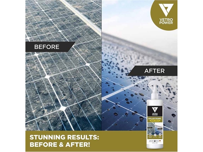 Before and after: water beading on a solar panel coated with Vetro Power Solar Panel Nano-Shield, 250 ml pack