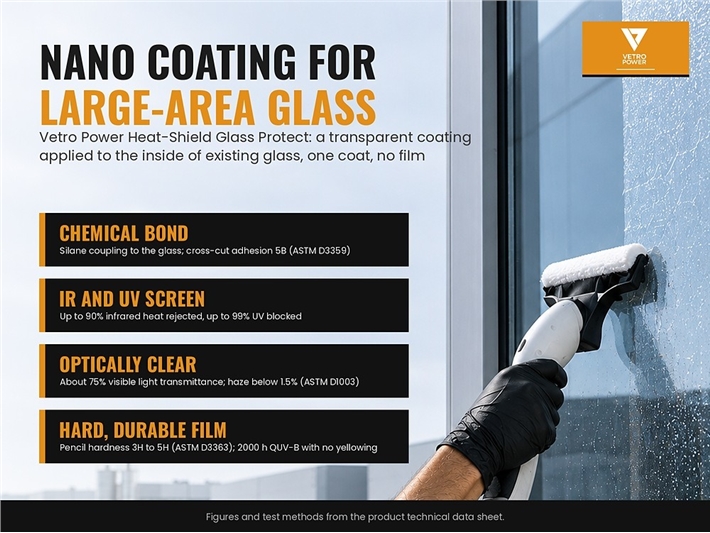 Vetro Power Heat-Shield Glass Protect nano coating for large-area glass