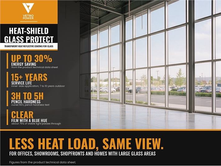 Vetro Power Heat-Shield Glass Protect benefits: energy saving, service life, hardness and clarity